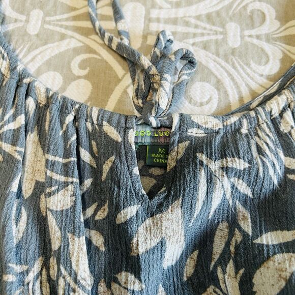 Good Luck Gem Top Women M Multicolored Peplum Cut Out Boho Beach Vacay Tropical - Picture 11 of 13